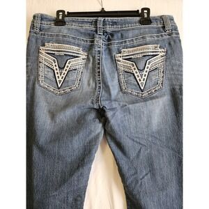 VGS Skinny Jeans Womens 14 Blue Medium Wash Embroidered Contrast Stitch Denim